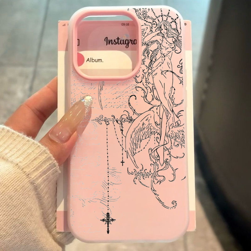 Samsung Galaxy A55 - Gothic Style Angel Cross Line Drawing